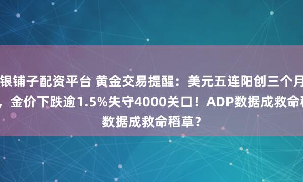 银铺子配资平台 黄金交易提醒：美元五连阳创三个月新高，金价下跌逾1.5%失守4000关口！ADP数据成救命稻草？